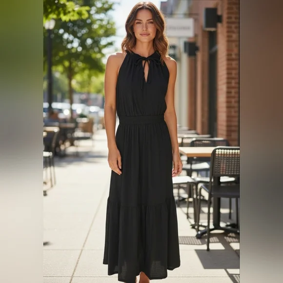 Zaful Black Sleeveless Comfy Layered Maxi Dress NWT Medium - Picture 1 of 11